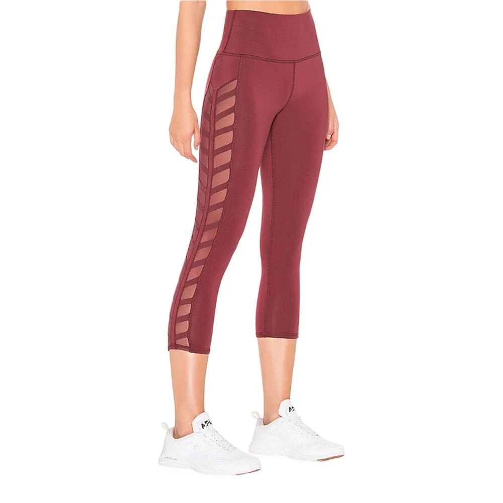 Alo Yoga Lattice Mesh‎ High-Waist Crop Leggings Burgundy Red Large W5505R